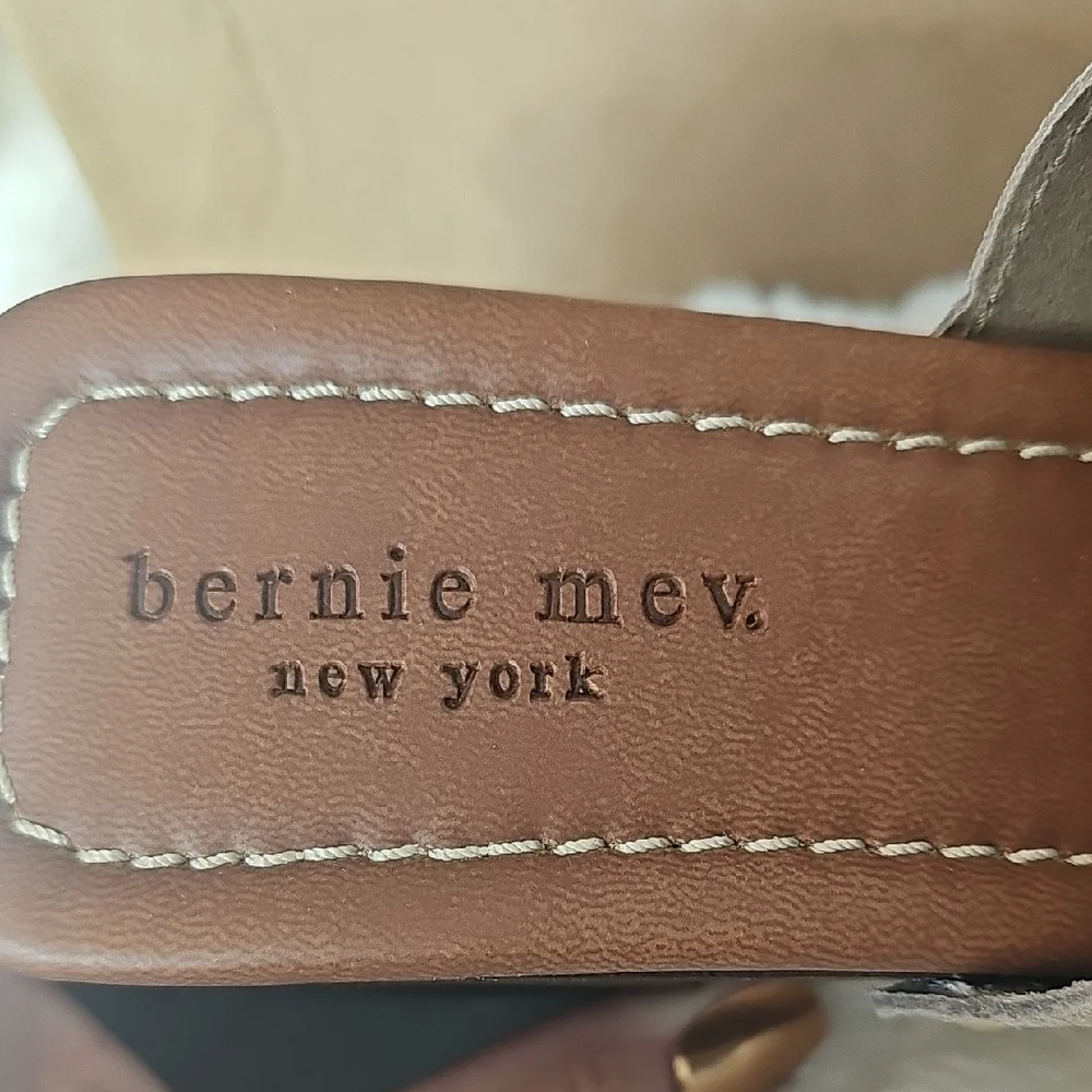 bernie mev. Taupe and Wood Platform Sandals